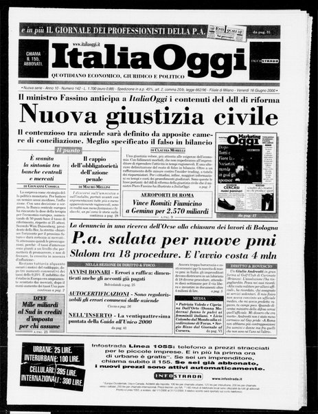 Italia oggi : quotidiano di economia finanza e politica